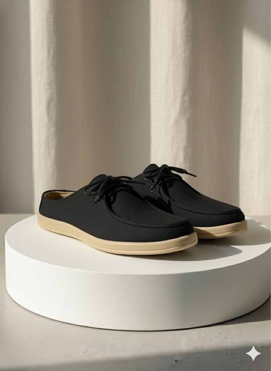 Aetos Men’s Black Linen Fisherman Slip-On Shoes